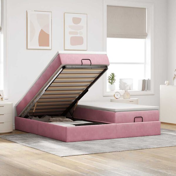 vidaXL Estructura de cama otomana colchones terciopelo rosa 160x200cm