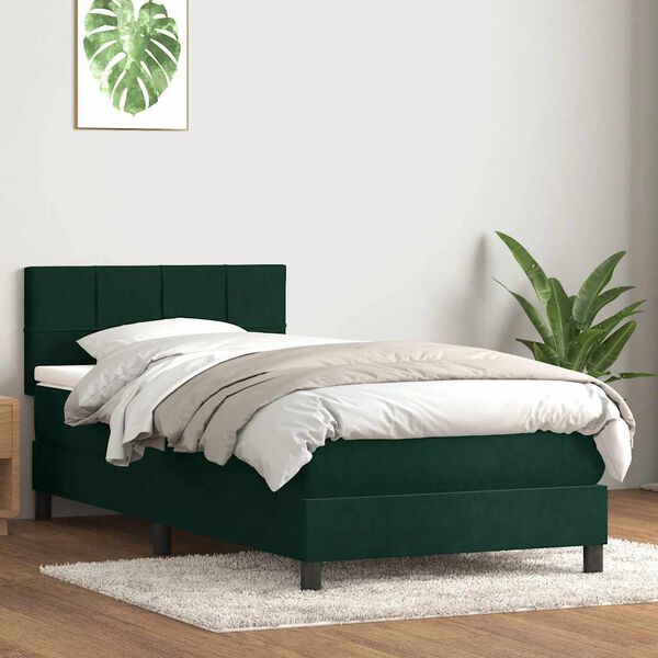vidaXL Cama box spring con colch&oacute;n terciopelo verde oscuro 80x220 cm
