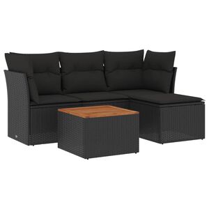 vidaXL Set de muebles de jard&iacute;n 5 pzas y cojines rat&aacute;n sint&eacute;tico negro