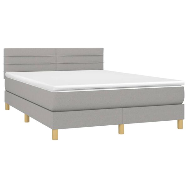 vidaXL Cama box spring colch&oacute;n y luces LED tela gris claro 140x190 cm