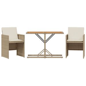 vidaXL Sillas y mesita de jard&iacute;n 3 piezas rat&aacute;n sint&eacute;tico coj&iacute;n beige