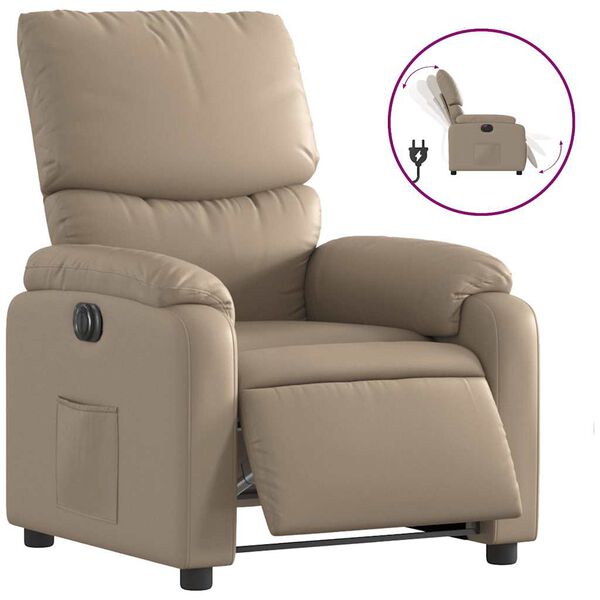 vidaXL Sill&oacute;n reclinable el&eacute;ctrico de cuero sint&eacute;tico color capuchino
