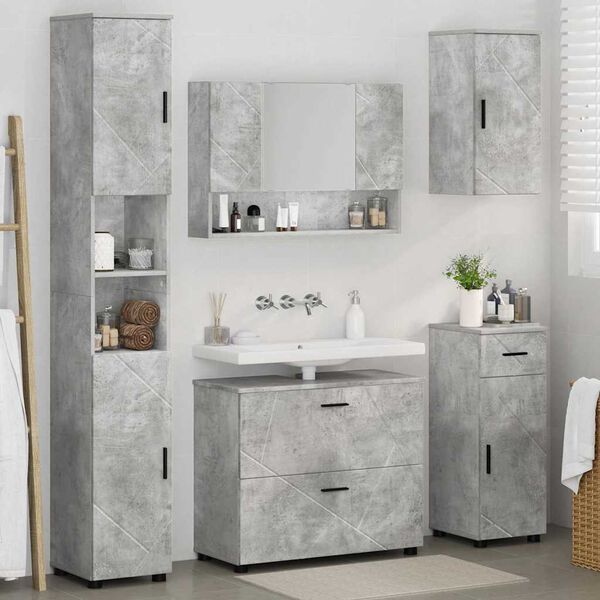 vidaXL Juego de muebles de ba&ntilde;o con caj&oacute;n 5 pcs Gris Concreto