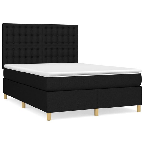 vidaXL Cama box spring con colch&oacute;n tela negro 140x190 cm