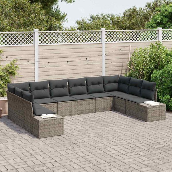 vidaXL Conjunto de sof&aacute; de jard&iacute;n 10 pcs Gris rat&aacute;n sint&eacute;tico