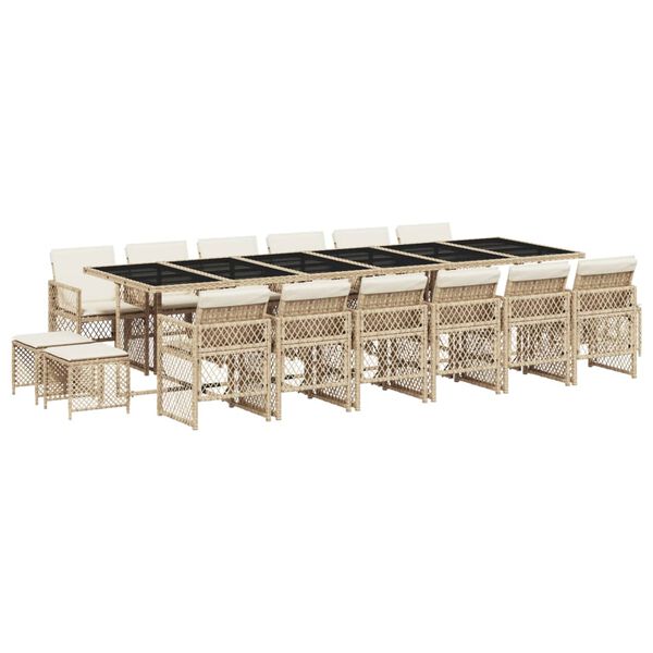 vidaXL Set comedor de jard&iacute;n 17 pzas con cojines rat&aacute;n sint&eacute;tico beige