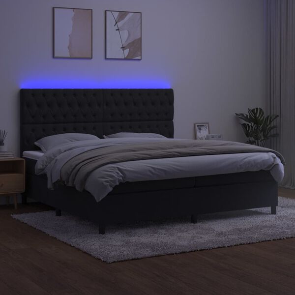 vidaXL Cama box spring colch&oacute;n y LED terciopelo negro 200x200 cm