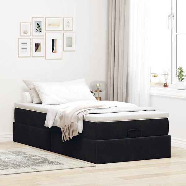 vidaXL Estructura cama otomana colch&oacute;n terciopelo negra 80x200cm