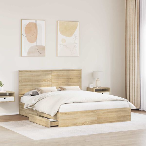 vidaXL Cama con almacenamiento con cabecera Roble Sonoma 160 x 200 cm