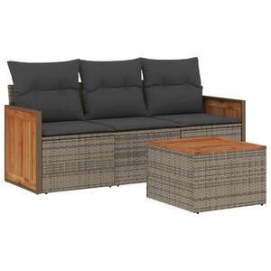 vidaXL Set de sof&aacute;s de jard&iacute;n 4 pzas y cojines rat&aacute;n sint&eacute;tico gris