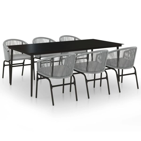 vidaXL Juego de comedor de jard&iacute;n 7 piezas rat&aacute;n sint&eacute;tico gris