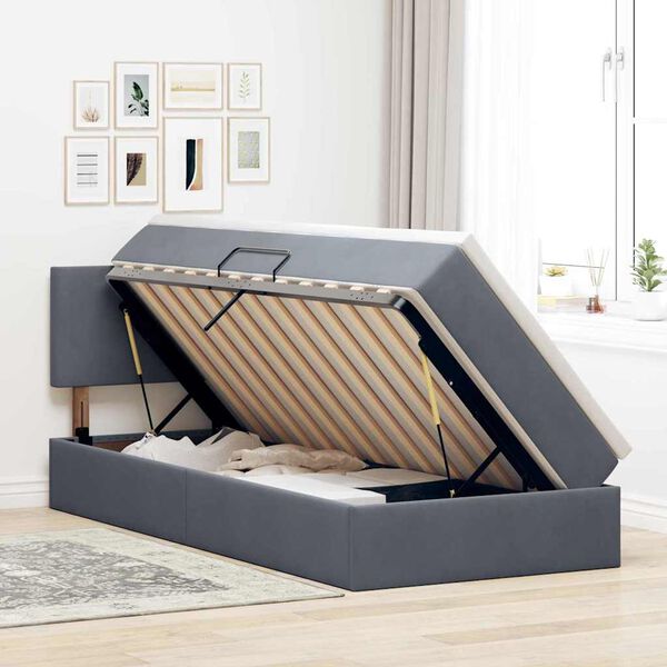vidaXL Cama con almacenamiento Gris oscuro 100 x 200 cm Terciopelo