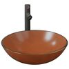 vidaXL Lavabo de ba&ntilde;o grifo y desag&uuml;e de empuje vidrio templado marr&oacute;n