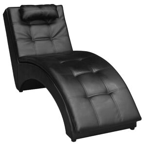 vidaXL Div&aacute;n con almohada de cuero sint&eacute;tico negro