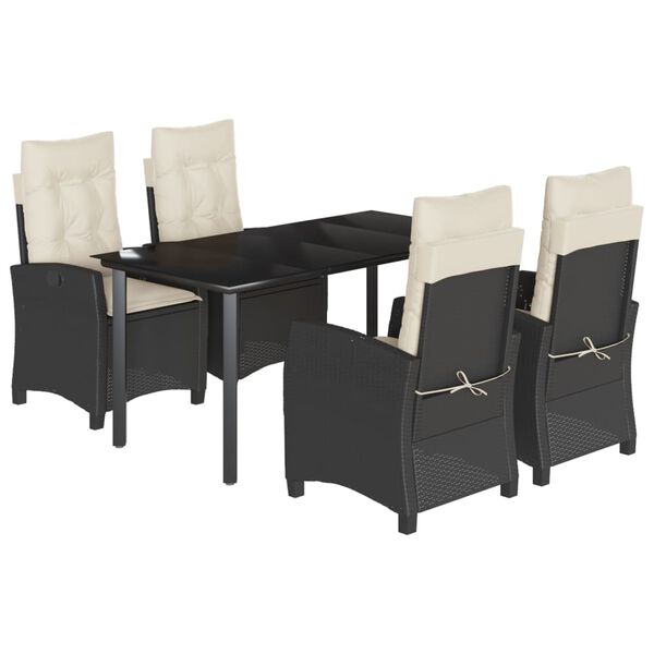 vidaXL Set de muebles jard&iacute;n 5 pzas con cojines rat&aacute;n sint&eacute;tico negro