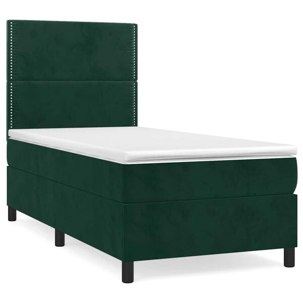 vidaXL Cama box spring con colch&oacute;n terciopelo verde oscuro 90x190 cm