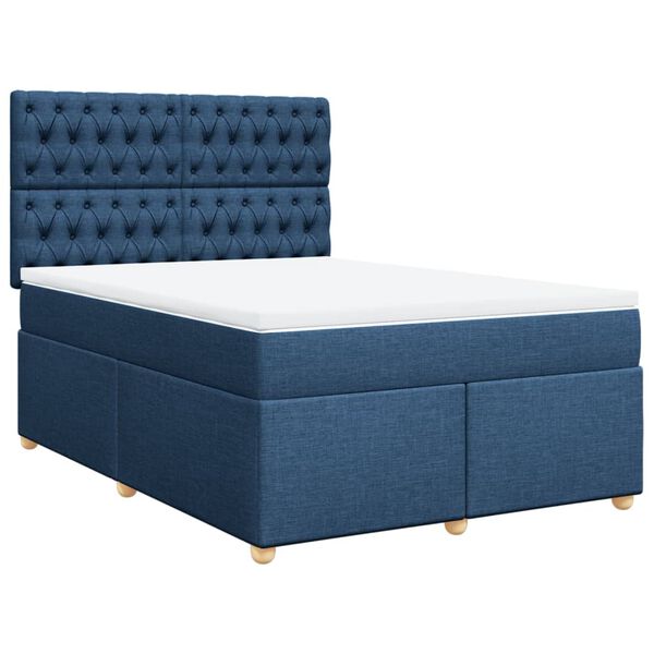 vidaXL Cama box spring con colchón tela azul 160x200 cm