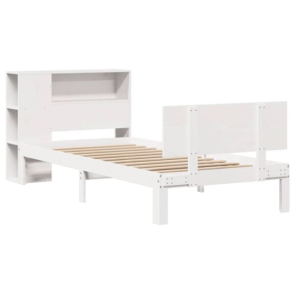 vidaXL Cama con estanter&iacute;a sin colch&oacute;n madera maciza blanca 75x190 cm