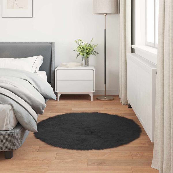 vidaXL Alfombra de Imitaci&oacute;n de Piel de Oveja Tafalla Negro &Oslash; 80 cm