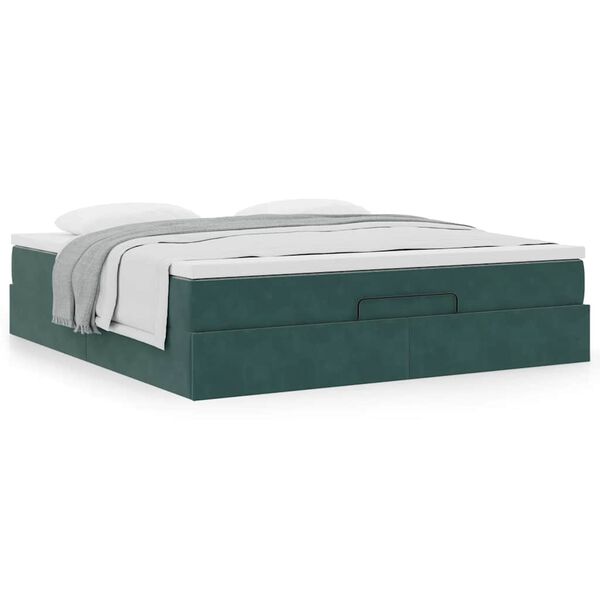 vidaXL Estructura de cama otomana con colch&oacute;n verde oscuro 160x200 cm