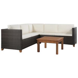 vidaXL Set muebles de jard&iacute;n con cojines 4 pzas rat&aacute;n sint&eacute;tico marr&oacute;n