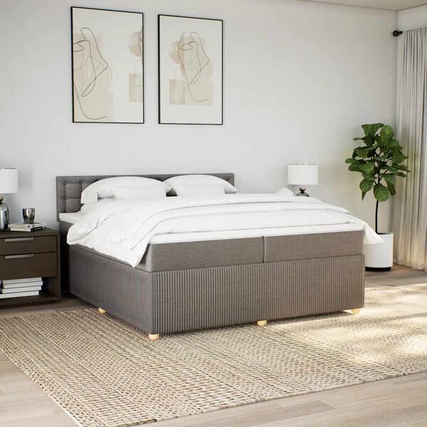 vidaXL Cama box spring con colch&oacute;n tela gris taupe 200x200 cm