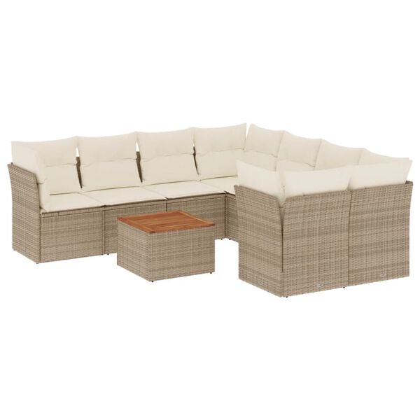 vidaXL Set de sofás de jardín 9 pzas con cojines ratán sintético beige