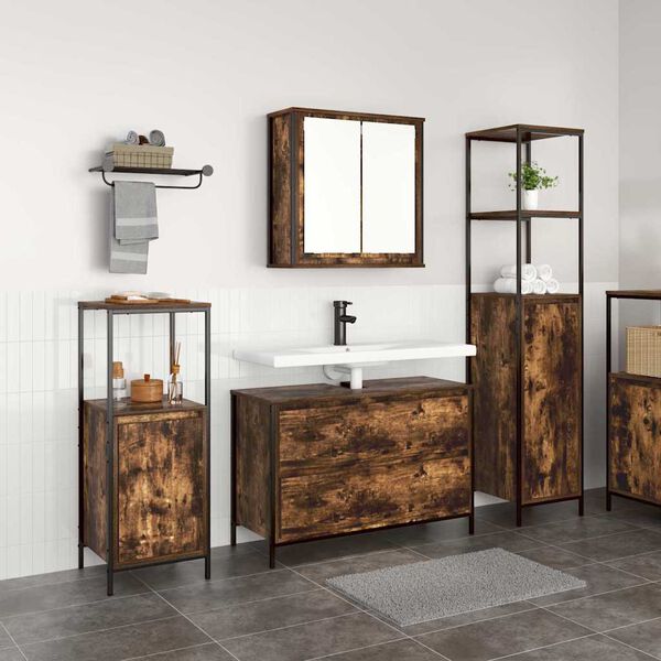 vidaXL Juego de muebles de ba&ntilde;o con caj&oacute;n 3 pcs Roble ahumado
