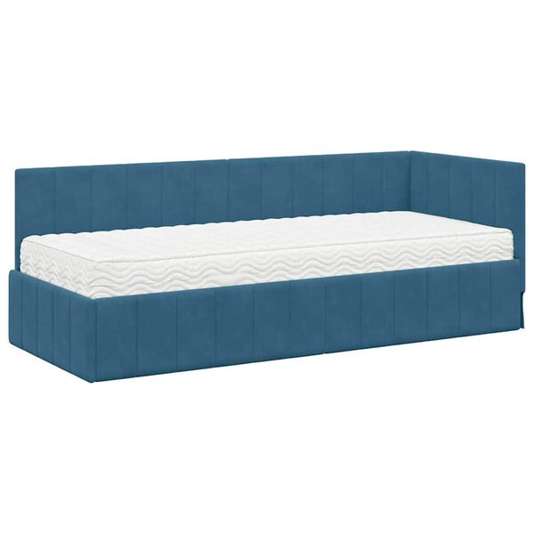 vidaXL Estructura de Cama Esquina con Colch&oacute;n 2 pcs Azul Terciopelo