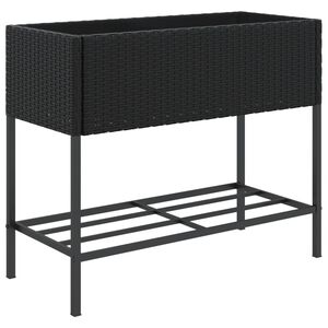 vidaXL Jardinera con estante rat&aacute;n sint&eacute;tico negro
