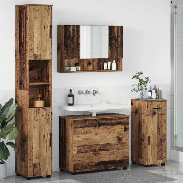 vidaXL Juego de muebles de ba&ntilde;o con caj&oacute;n 4 pcs Madera Vieja