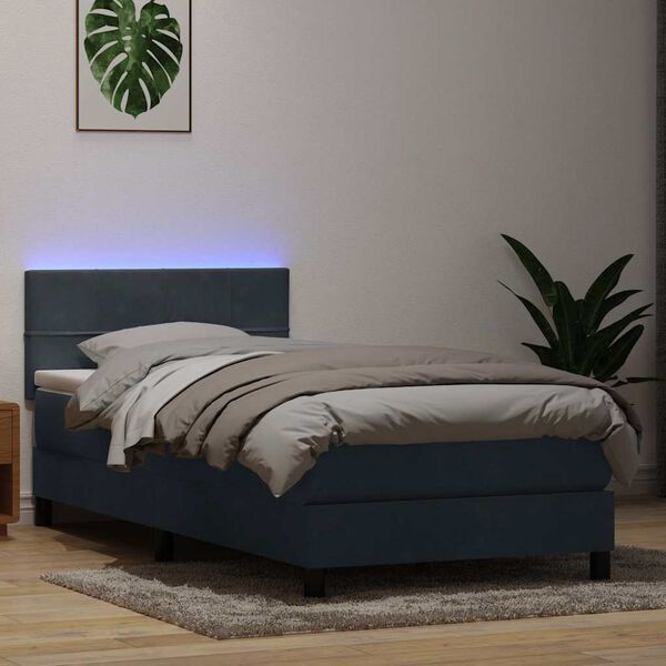 vidaXL Cama box spring con colch&oacute;n y LED terciopelo gris oscuro 80x220 cm