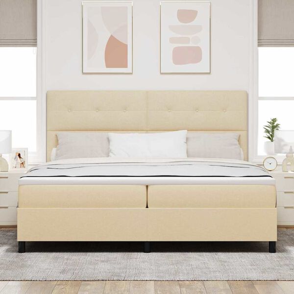 vidaXL Cama tipo Box Spring con colch&oacute;n Crema 200 x 200 cm tela