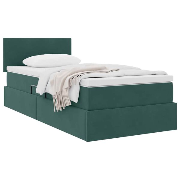 vidaXL Cama con almacenamiento Verde oscuro 100 x 200 cm Terciopelo