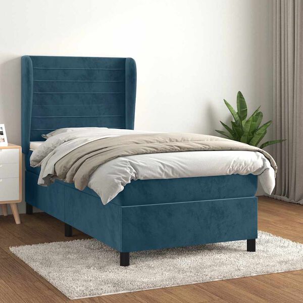 vidaXL Cama box spring con colch&oacute;n terciopelo azul oscuro 80x200 cm