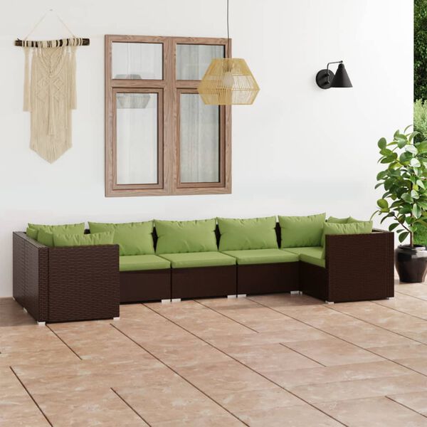 vidaXL Set muebles de jard&iacute;n 7 piezas y cojines rat&aacute;n sint&eacute;tico marr&oacute;n