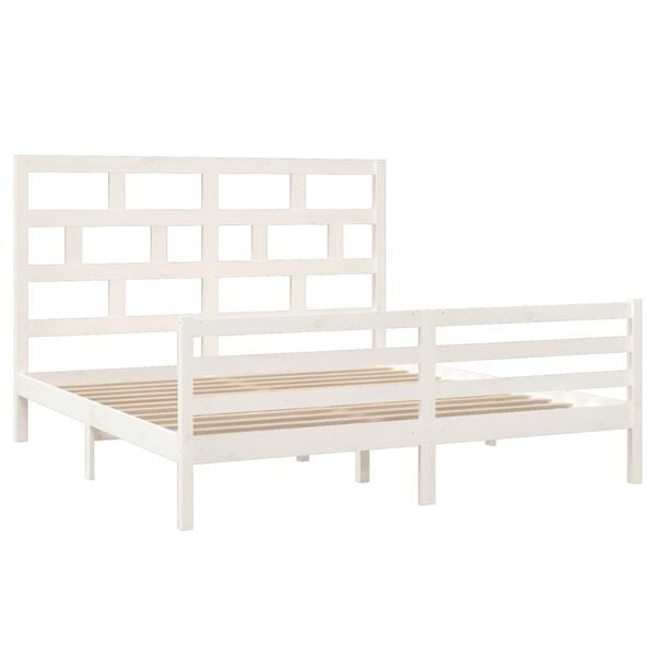 vidaXL Estructura de cama doble sin colchón madera maciza blanco