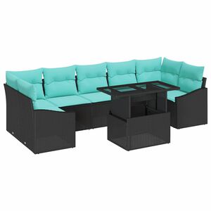 vidaXL Conjunto de sof&aacute; de jard&iacute;n 8 uds. Negro y azul rat&aacute;n sint&eacute;tico