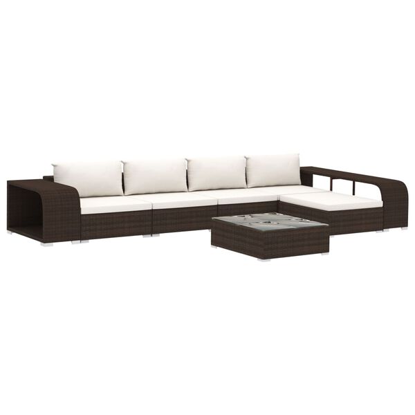 vidaXL Set muebles de jard&iacute;n 8 piezas y cojines rat&aacute;n sint&eacute;tico marr&oacute;n