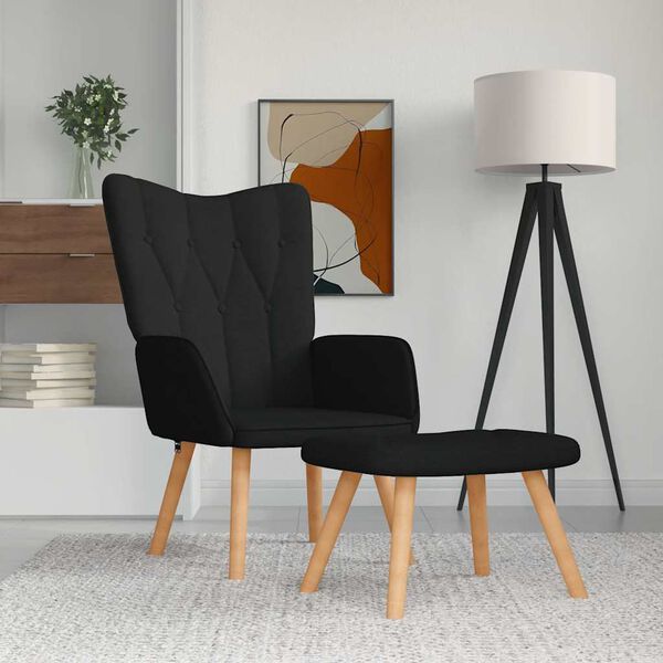 vidaXL Sill&oacute;n de relax con reposapi&eacute;s tela negro