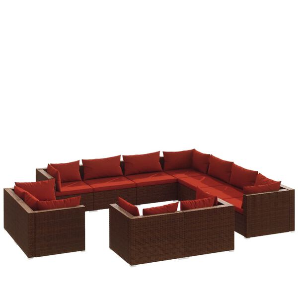 vidaXL Set muebles de jardín 11 piezas cojines ratán sintético marrón
