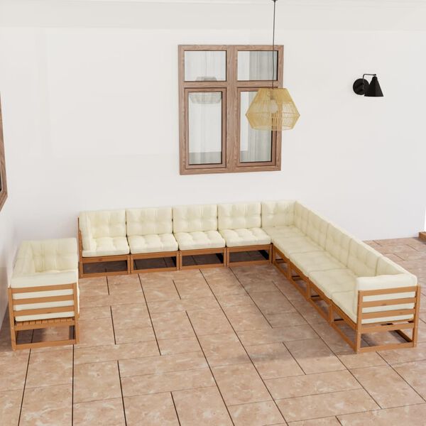 vidaXL Set de muebles de jardín 11 pzs cojines madera pino marrón miel