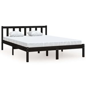 vidaXL Estructura de cama doble sin colch&oacute;n madera maciza negro