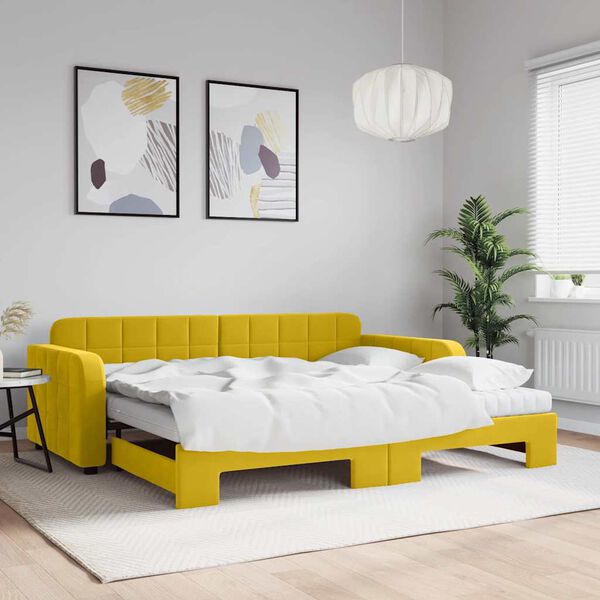 vidaXL Sof&aacute; cama nido con colch&oacute;n terciopelo amarillo 90x200 cm