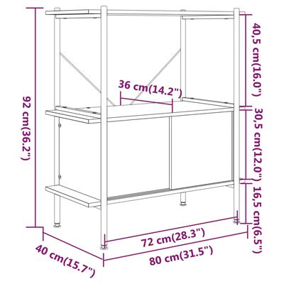 vidaXL Estantería con armario 3 niveles madera y acero 80x40x92 cm