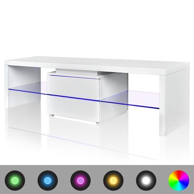 Mesita para TV color blanco brillante con luces LED, 150 cm