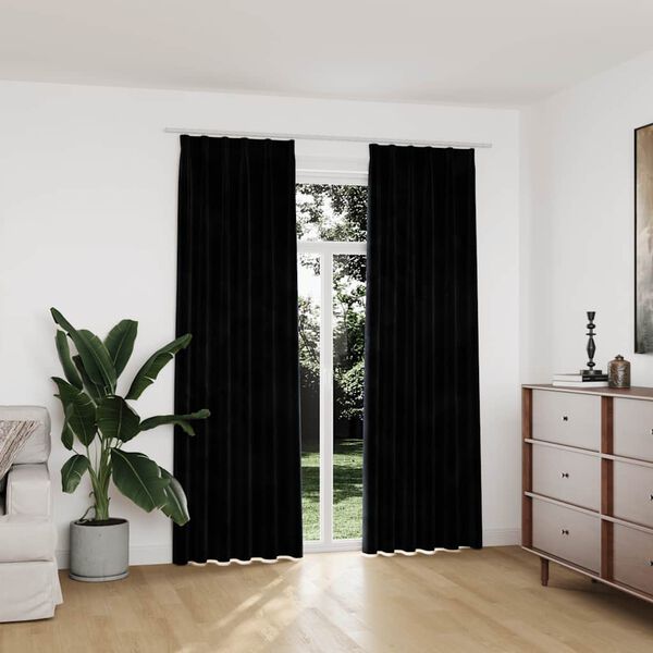vidaXL Cortinas opacas con ganchos 2 pzas terciopelo negro 140x225 cm