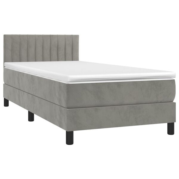 vidaXL Cama box spring con colch&oacute;n terciopelo gris claro 90x190 cm