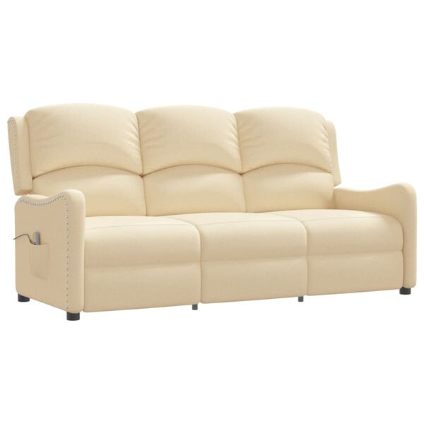 vidaXL Sill&oacute;n reclinable de masaje de 3 plazas tela crema