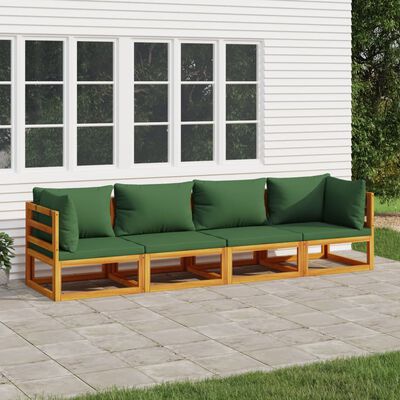 vidaXL Juego muebles de jardín 4 piezas madera maciza y cojines verdes